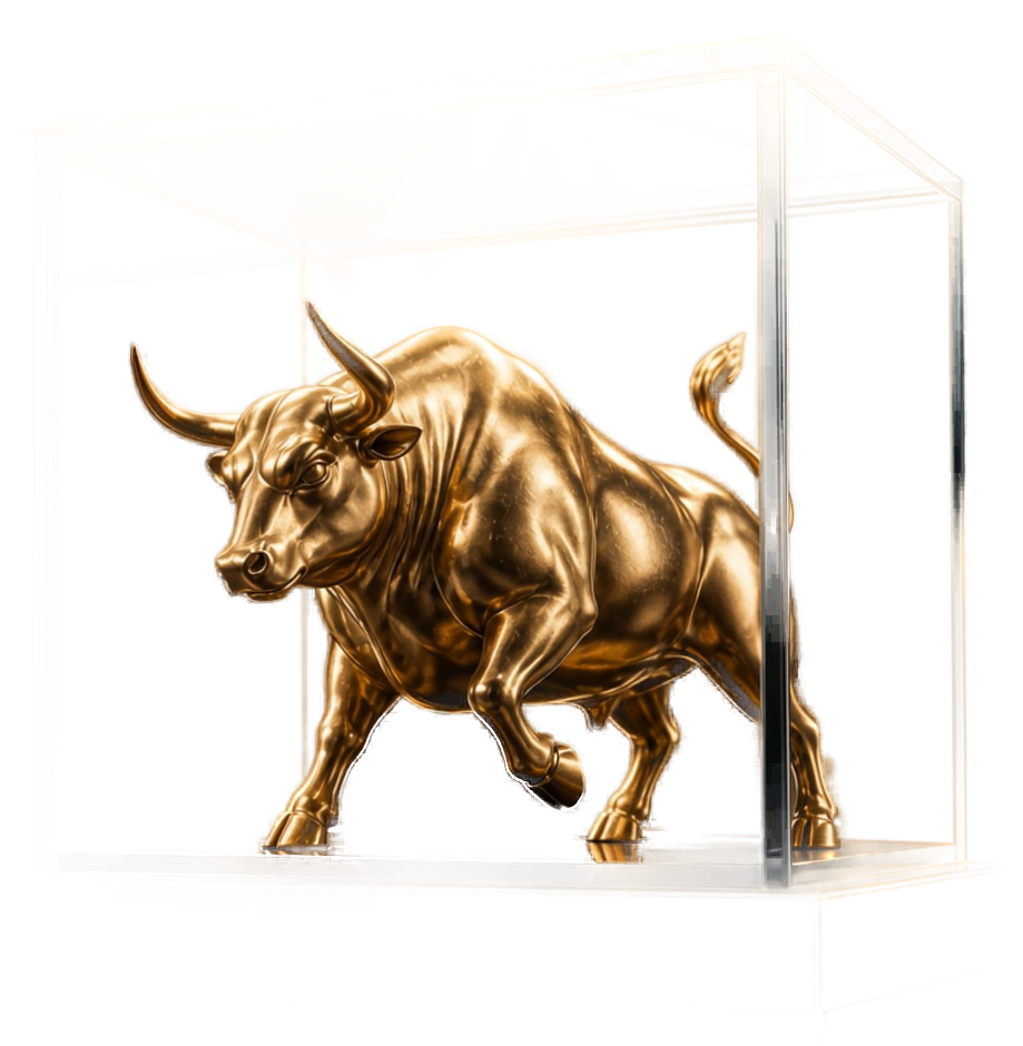 Precision Elite Portfolio Financing AI — the product emblem, a gold sculpture within a glass enclosure